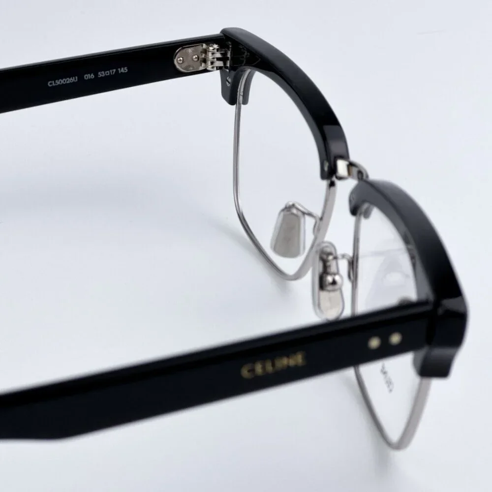 Celine CL50026U 016 BRAND NEW Eyeglasses Shiny Palladium Black Unisex Square